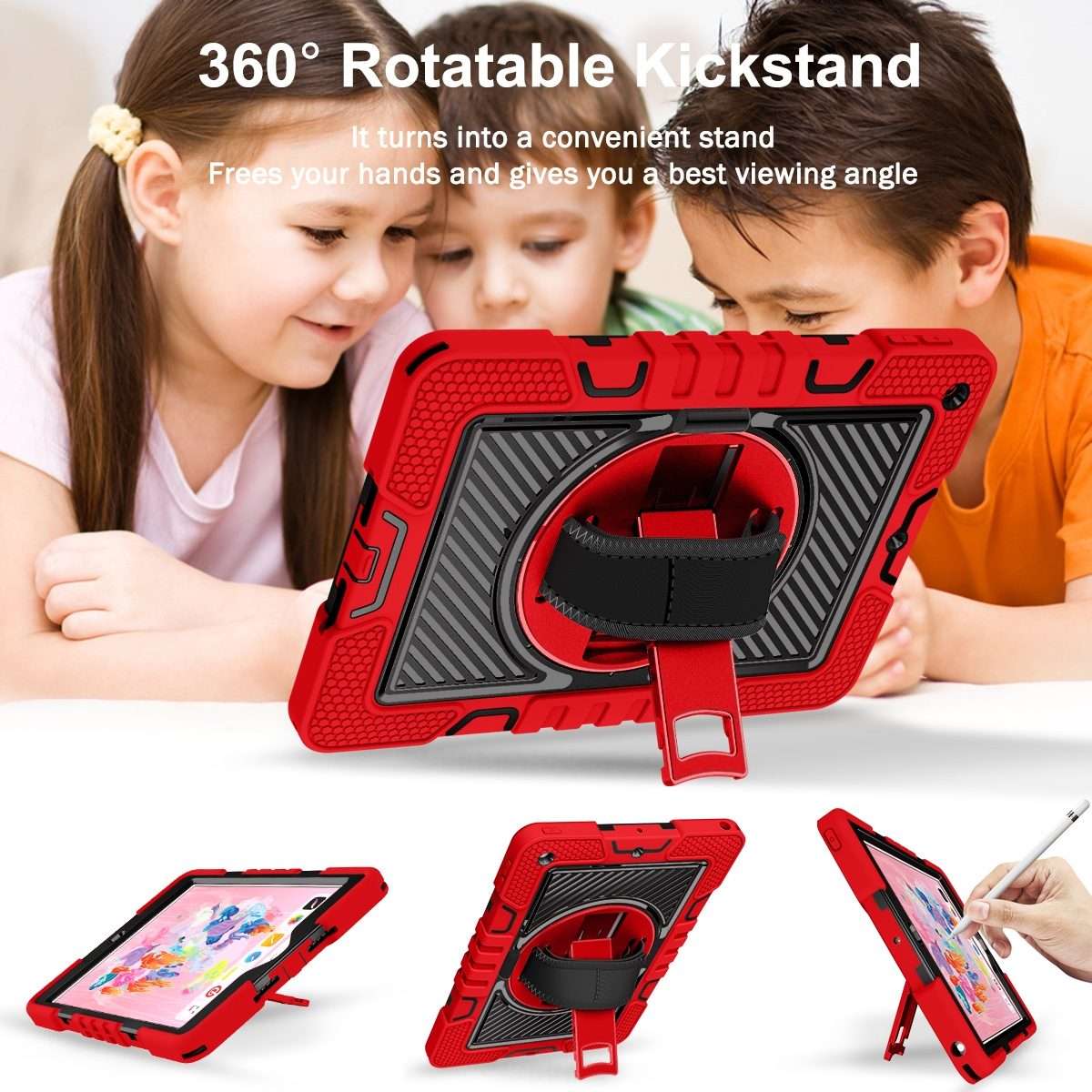 For iPad 10.2 2021 / 2020 / 2019 360 Degree Rotation Contrast Color Shockproof Sil ... (Red+Black)