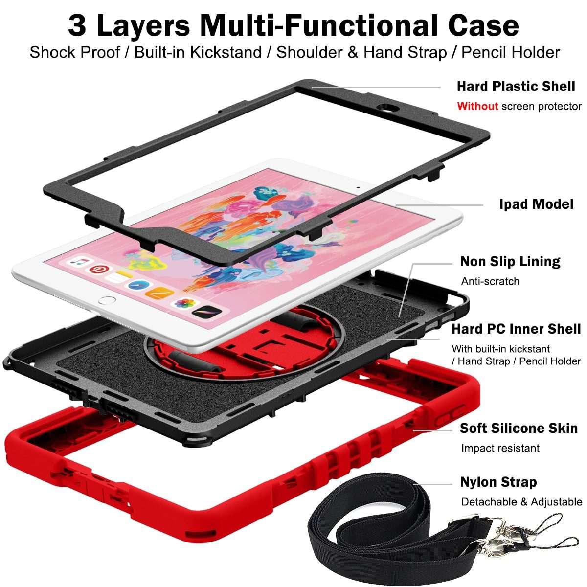 For iPad 10.2 2021 / 2020 / 2019 360 Degree Rotation Contrast Color Shockproof Sil ... (Red+Black)