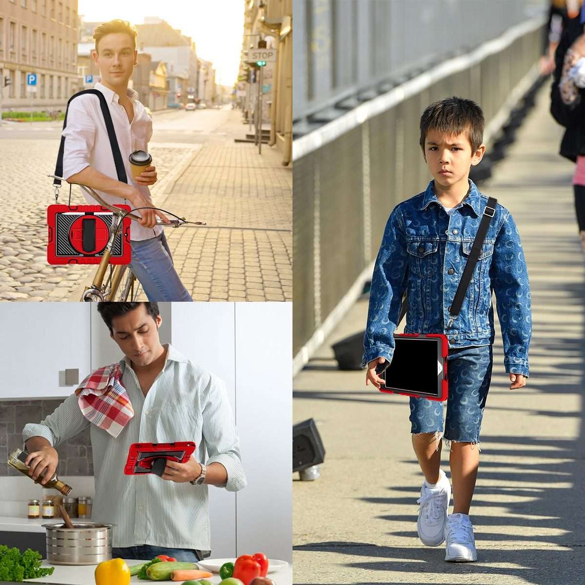 For iPad 10.2 2021 / 2020 / 2019 360 Degree Rotation Contrast Color Shockproof Sil ... (Red+Black)