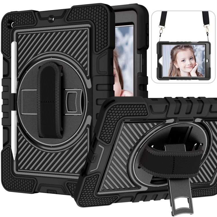 For iPad 10.2 2021 / 2020 / 2019 360 Degree Rotation Contrast Color Shockproof Silicon ... (Black)