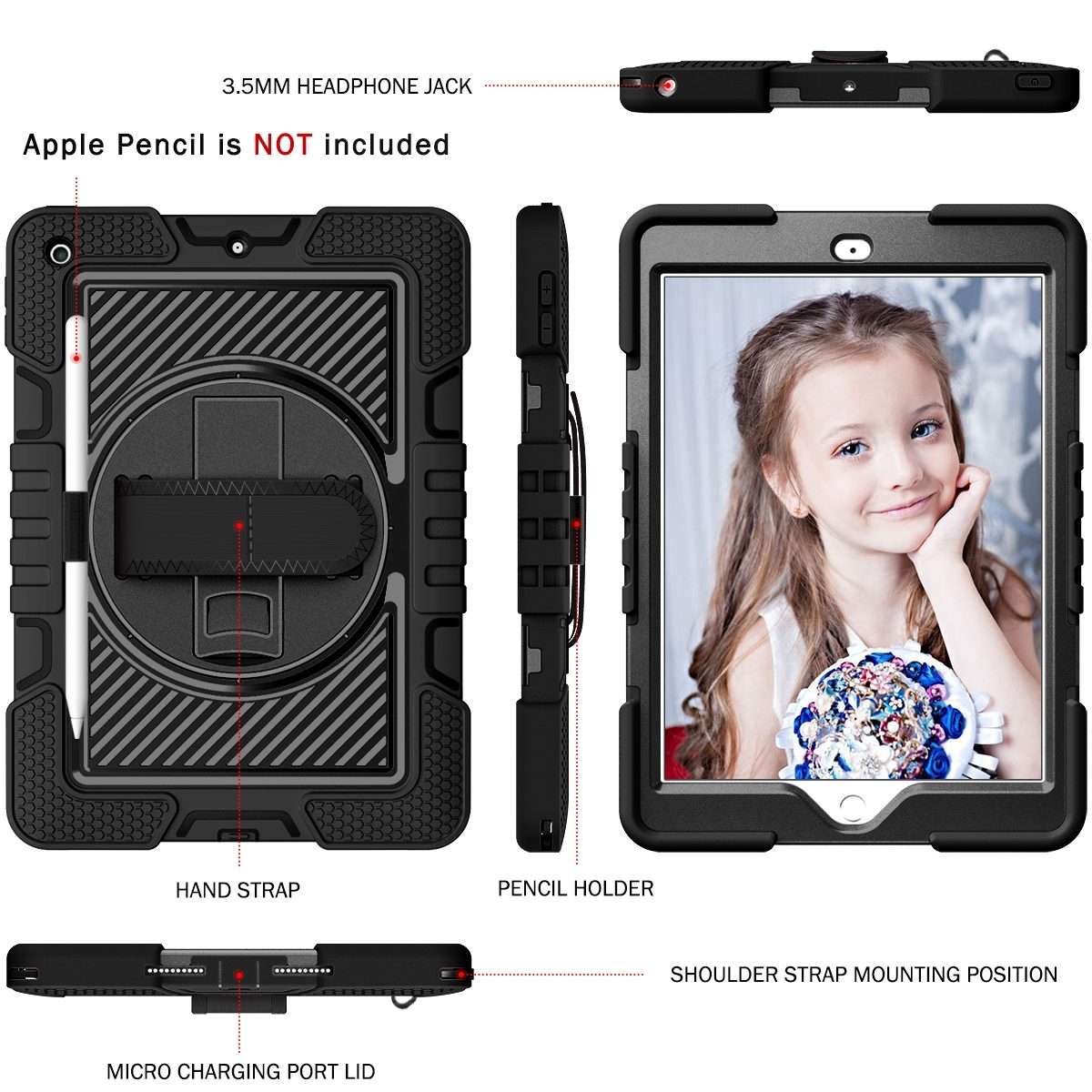 For iPad 10.2 2021 / 2020 / 2019 360 Degree Rotation Contrast Color Shockproof Silicon ... (Black)