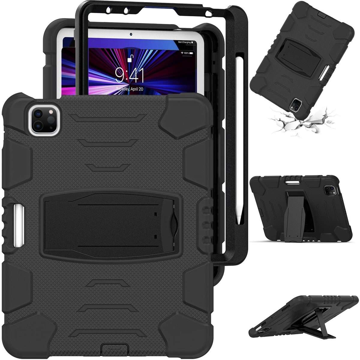 For iPad Pro 11 2022 / 2021 / 2020 / 2018 3-Layer Protection Screen Frame + PC + ... (Black+Black)