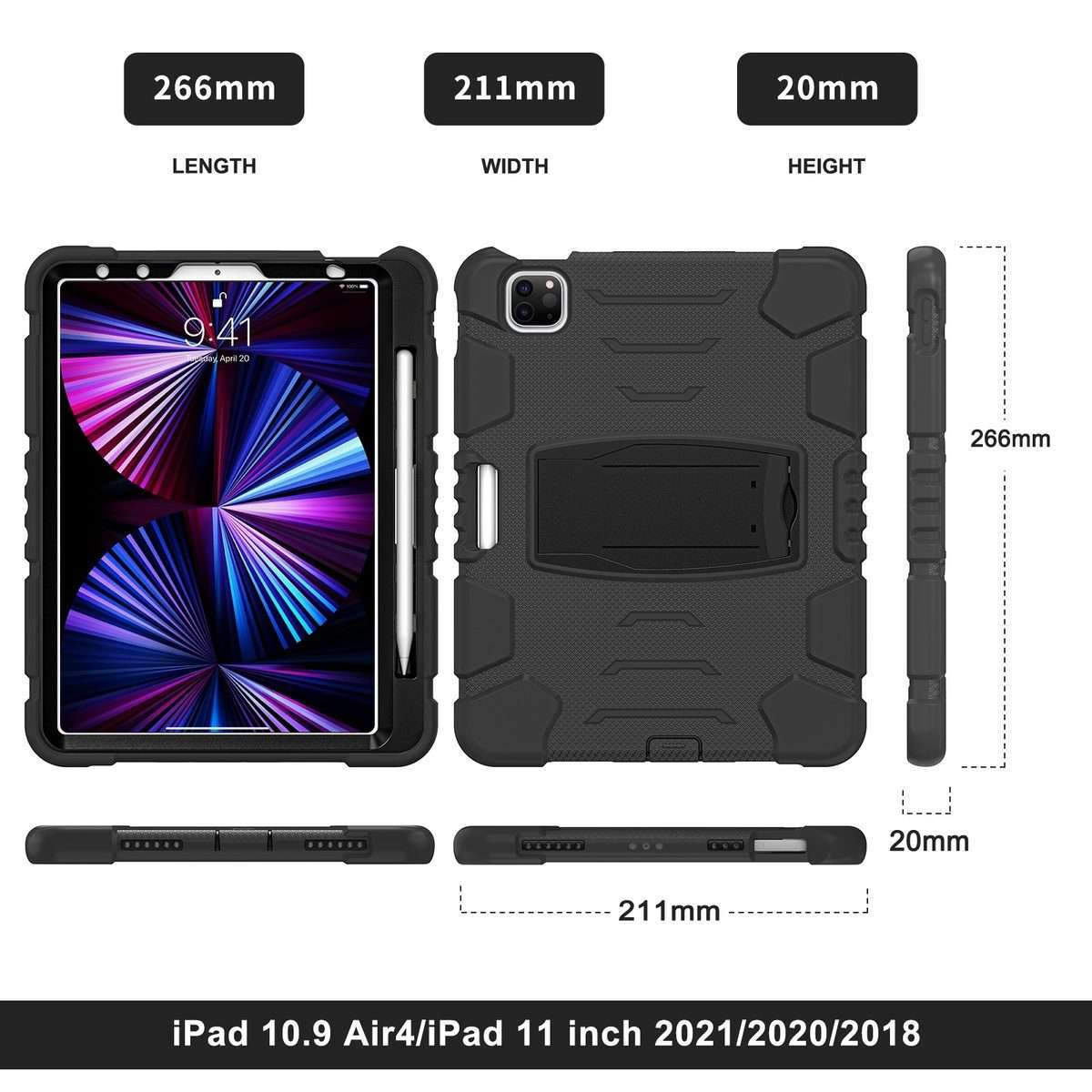 For iPad Pro 11 2022 / 2021 / 2020 / 2018 3-Layer Protection Screen Frame + PC + ... (Black+Black)