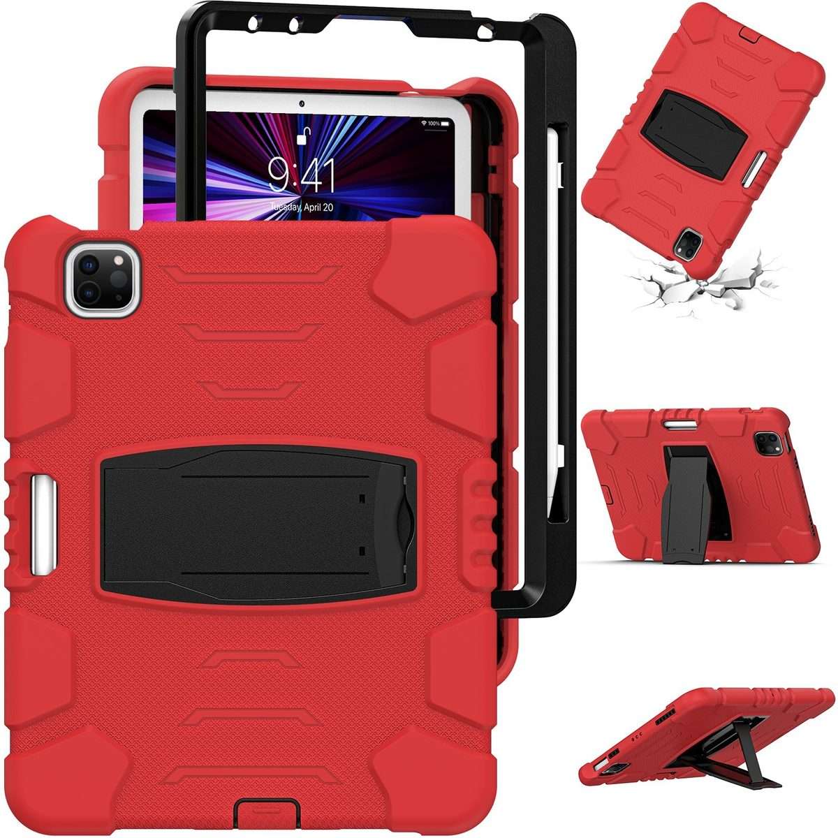 For iPad Pro 11 2022 / 2021 / 2020 / 2018 3-Layer Protection Screen Frame + PC + S ... (Red+Black)