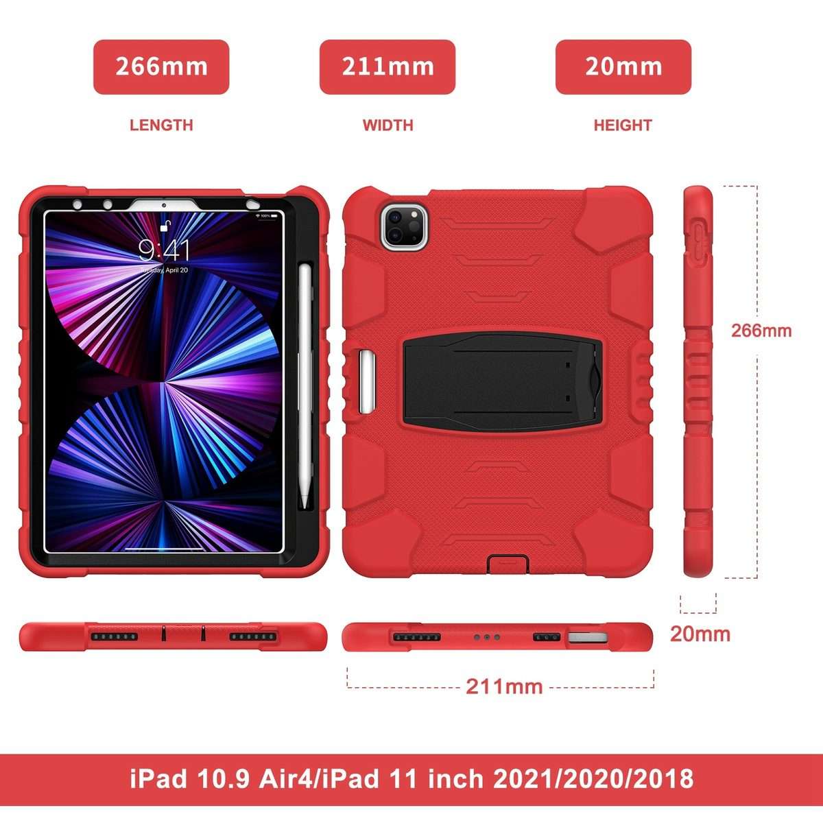 For iPad Pro 11 2022 / 2021 / 2020 / 2018 3-Layer Protection Screen Frame + PC + S ... (Red+Black)