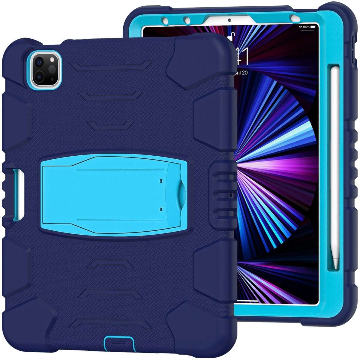 For iPad Pro 11 2022 / 2021 / 2020 / 2018 3-Layer Protection Screen Frame + PC ... (NavyBlue+Blue)