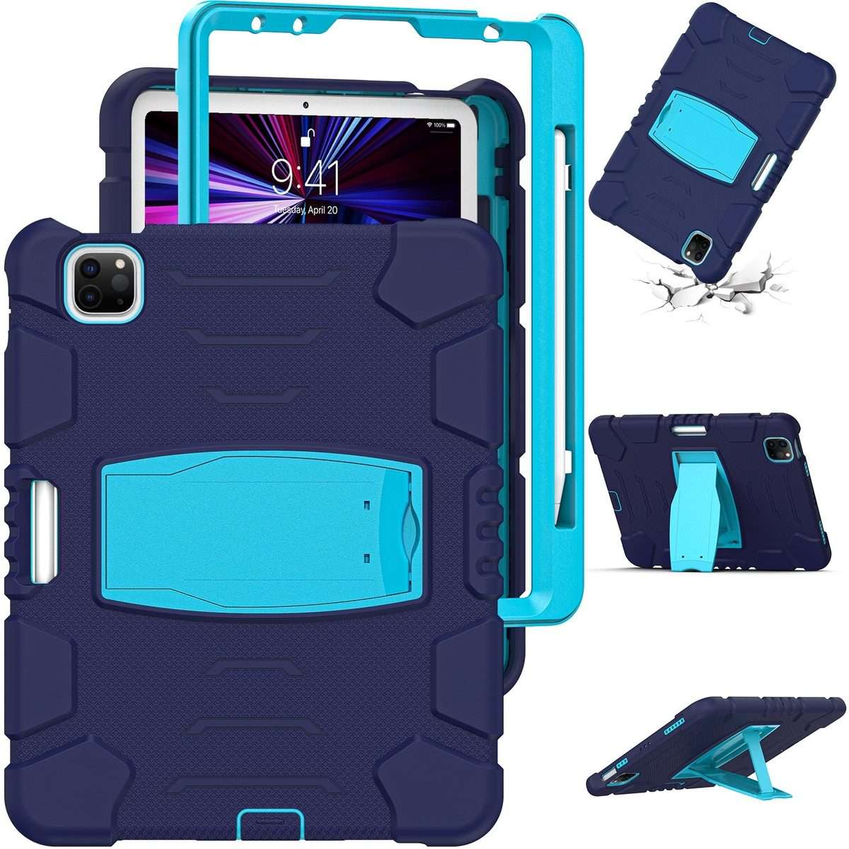 For iPad Pro 11 2022 / 2021 / 2020 / 2018 3-Layer Protection Screen Frame + PC ... (NavyBlue+Blue)