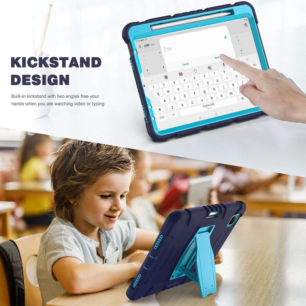 For iPad Pro 11 2022 / 2021 / 2020 / 2018 3-Layer Protection Screen Frame + PC ... (NavyBlue+Blue)