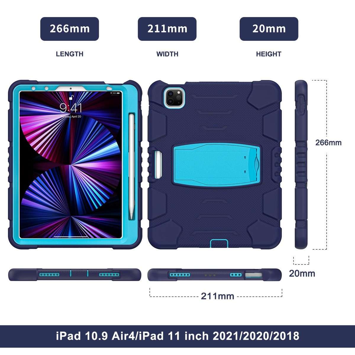For iPad Pro 11 2022 / 2021 / 2020 / 2018 3-Layer Protection Screen Frame + PC ... (NavyBlue+Blue)