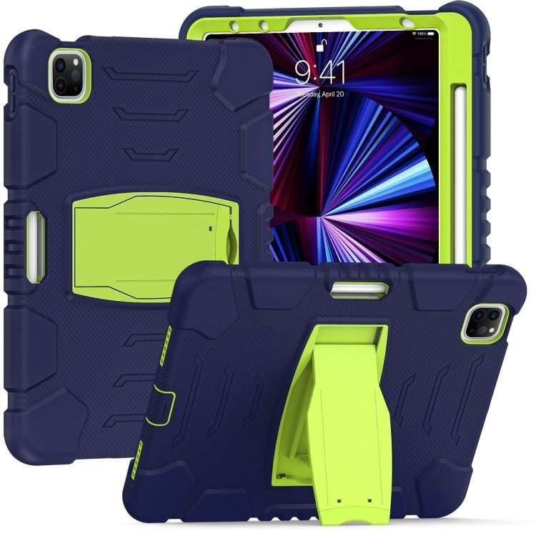 For iPad Pro 11 2022 / 2021 / 2020 / 2018 3-Layer Protection Screen Frame + PC ... (NavyBlue+Lime)