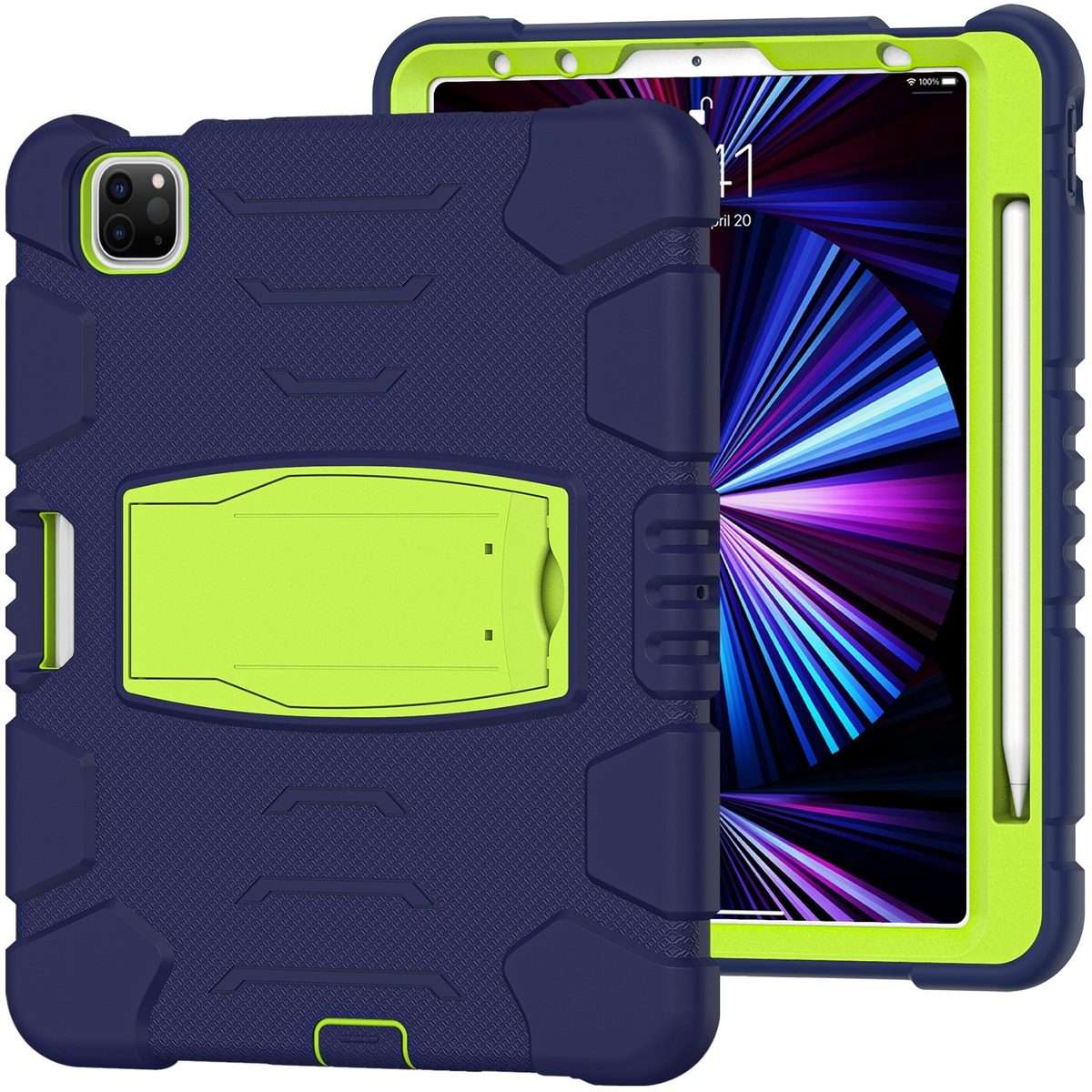 For iPad Pro 11 2022 / 2021 / 2020 / 2018 3-Layer Protection Screen Frame + PC ... (NavyBlue+Lime)