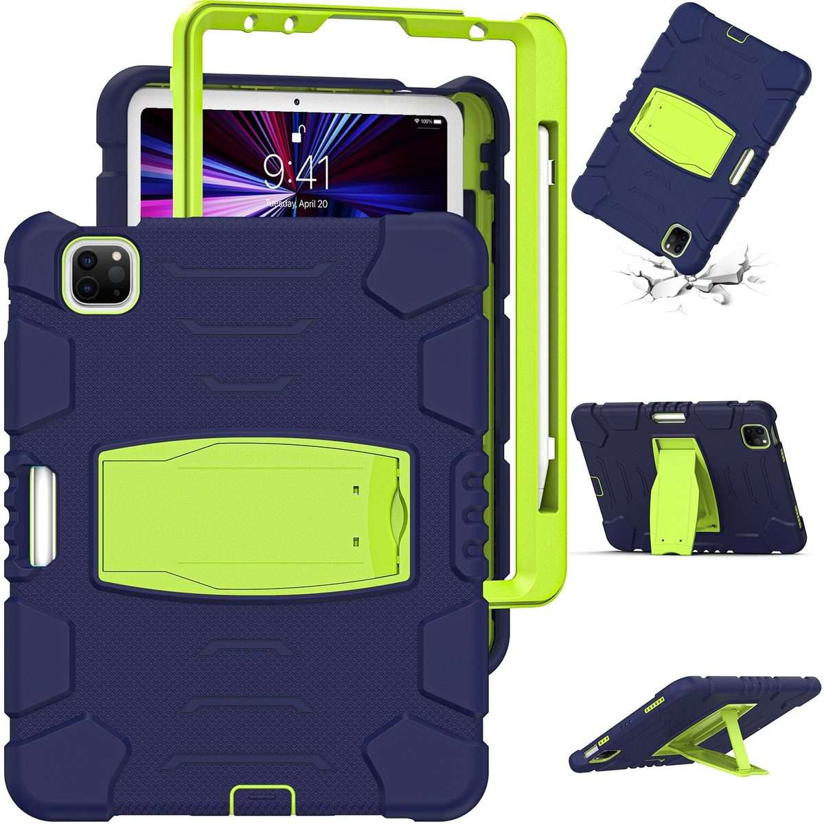 For iPad Pro 11 2022 / 2021 / 2020 / 2018 3-Layer Protection Screen Frame + PC ... (NavyBlue+Lime)