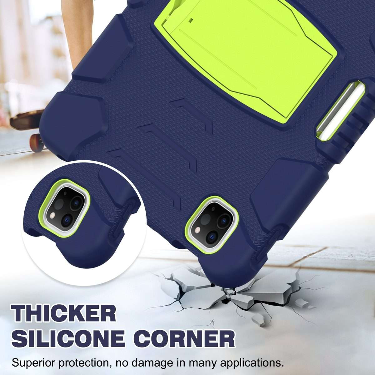 For iPad Pro 11 2022 / 2021 / 2020 / 2018 3-Layer Protection Screen Frame + PC ... (NavyBlue+Lime)