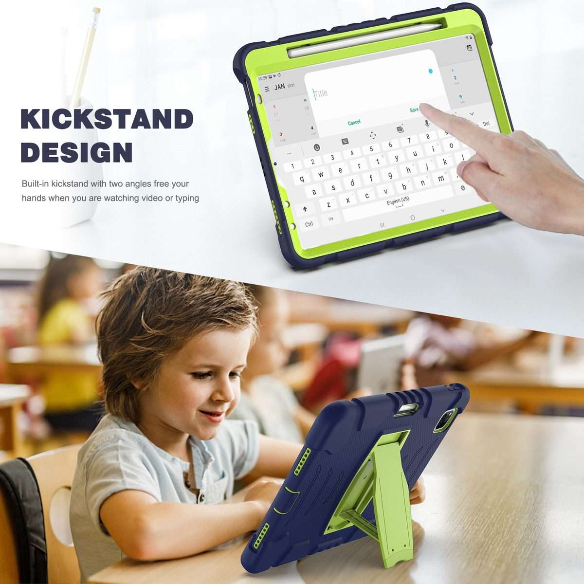 For iPad Pro 11 2022 / 2021 / 2020 / 2018 3-Layer Protection Screen Frame + PC ... (NavyBlue+Lime)