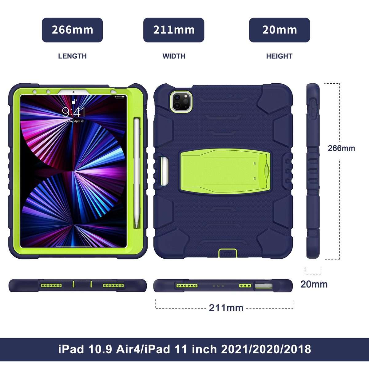 For iPad Pro 11 2022 / 2021 / 2020 / 2018 3-Layer Protection Screen Frame + PC ... (NavyBlue+Lime)