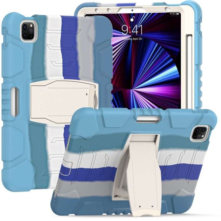 For iPad Pro 11 2022 / 2021 / 2020 / 2018 3-Layer Protection Screen Frame + PC ... (Colorful Blue)
