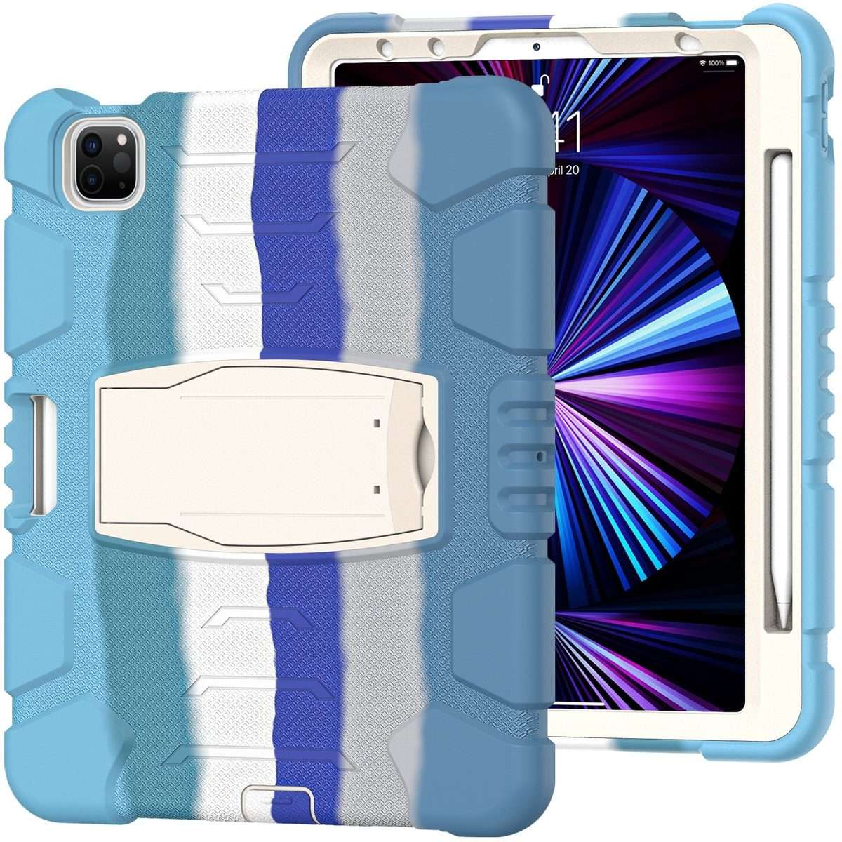 For iPad Pro 11 2022 / 2021 / 2020 / 2018 3-Layer Protection Screen Frame + PC ... (Colorful Blue)