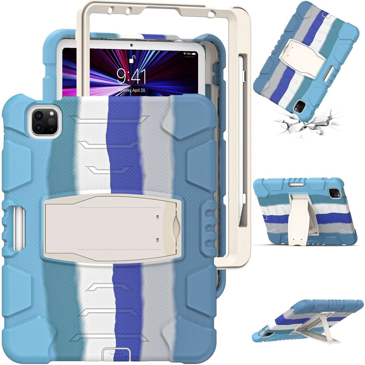 For iPad Pro 11 2022 / 2021 / 2020 / 2018 3-Layer Protection Screen Frame + PC ... (Colorful Blue)