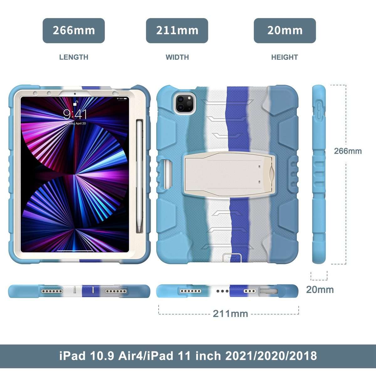 For iPad Pro 11 2022 / 2021 / 2020 / 2018 3-Layer Protection Screen Frame + PC ... (Colorful Blue)