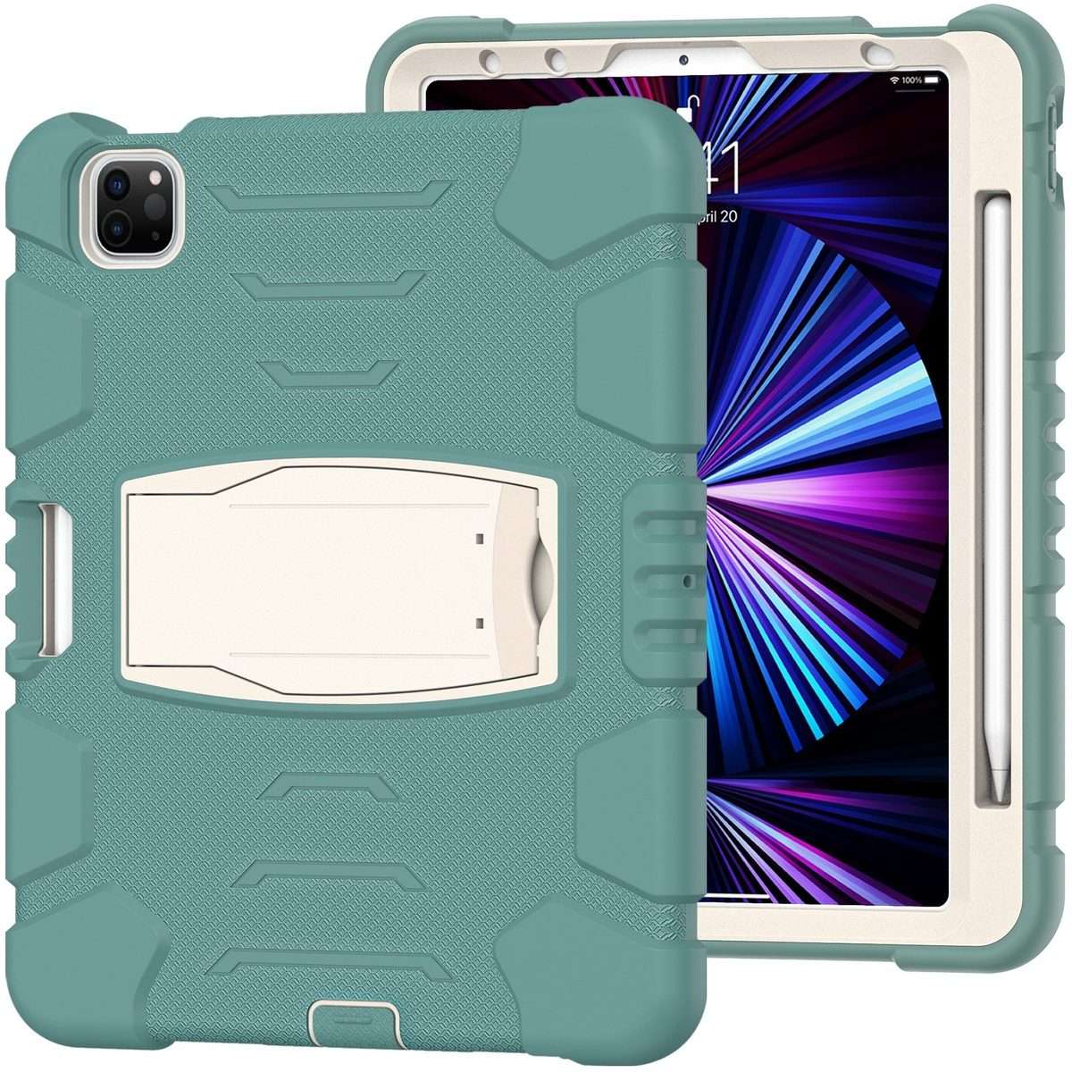 For iPad Pro 11 2022 / 2021 / 2020 / 2018 3-Layer Protection Screen Frame + PC ... (Emerald Green)