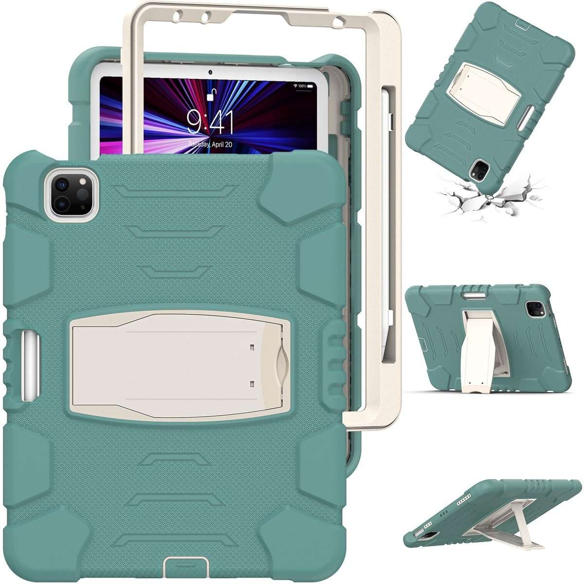 For iPad Pro 11 2022 / 2021 / 2020 / 2018 3-Layer Protection Screen Frame + PC ... (Emerald Green)