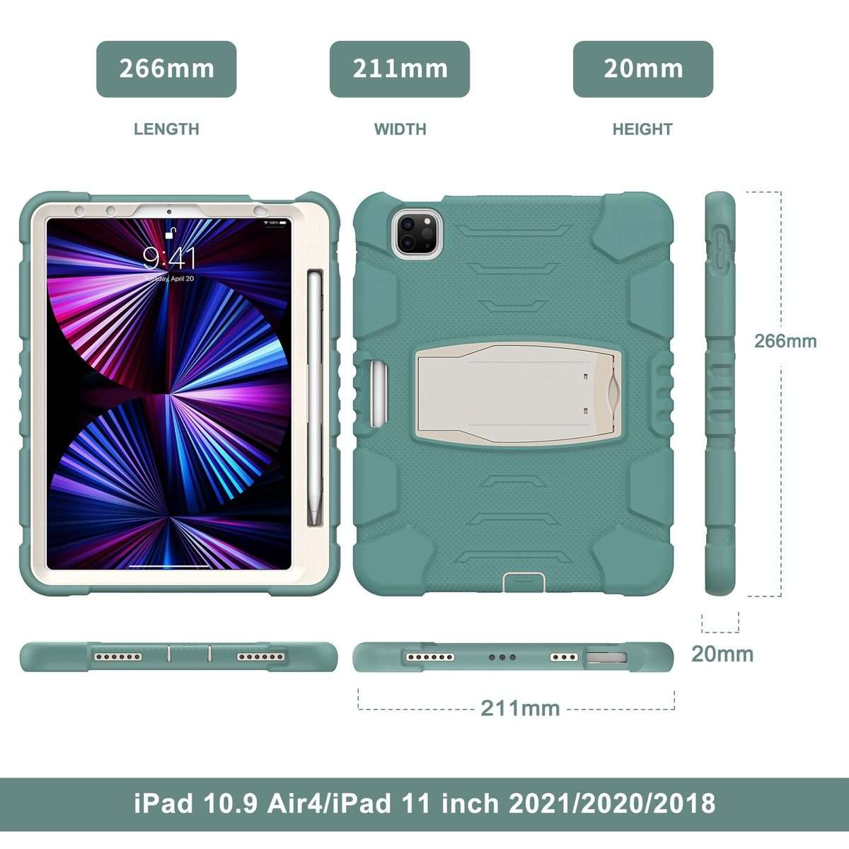 For iPad Pro 11 2022 / 2021 / 2020 / 2018 3-Layer Protection Screen Frame + PC ... (Emerald Green)
