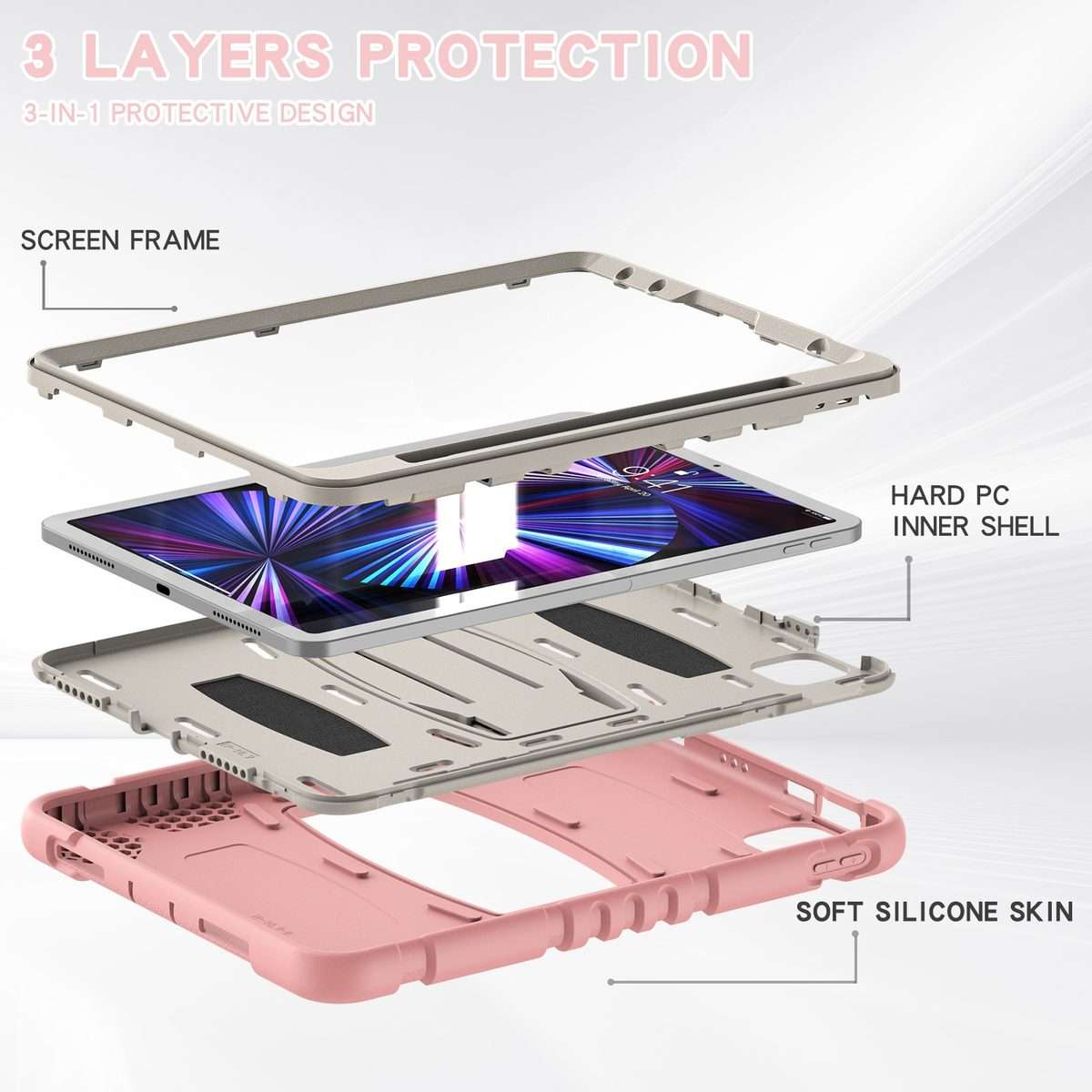 For iPad Pro 11 2022 / 2021 / 2020 / 2018 3-Layer Protection Screen Fra ... (Cherry Blossoms Pink)