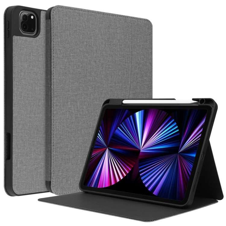 For iPad Pro 11 2022 / 2021 / 2020 / 2018 Cloth Texture TPU Horizontal Flip Leather Tab ... (Grey)