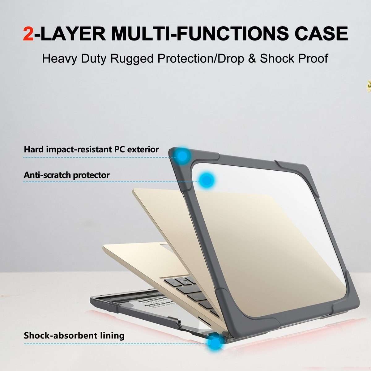 TPU + PC Two-color Anti-fall Laptop Protective Case For Microsoft Surface Laptop 3 / 4 ... (Grey)