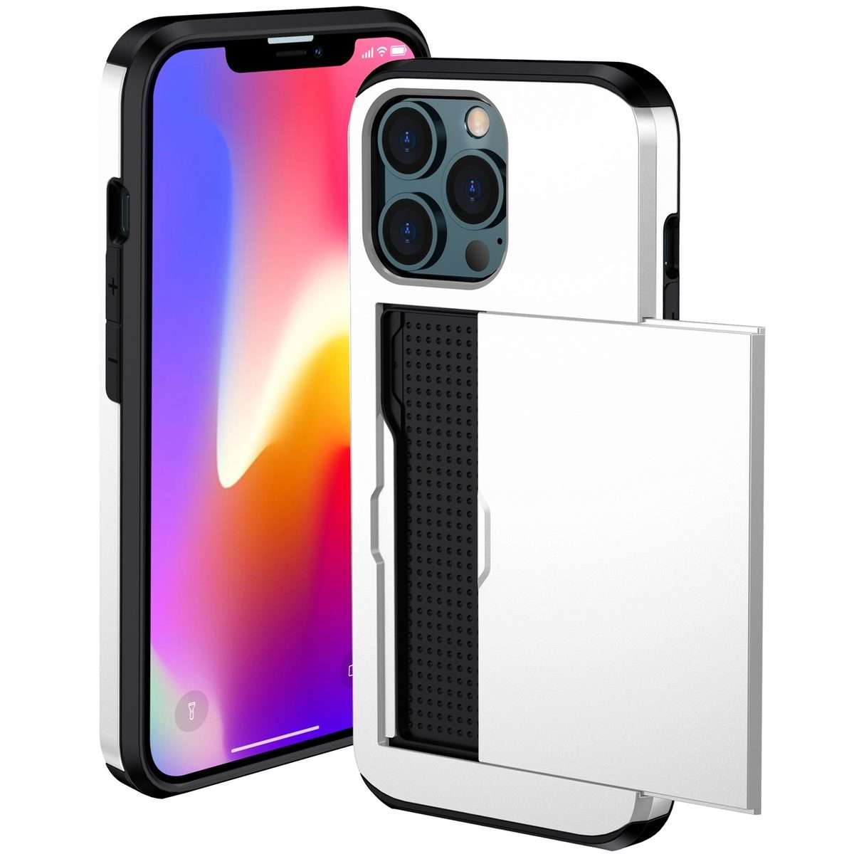 For iPhone 13 Shockproof Armor Protective Case with Slide Card Slot(White)