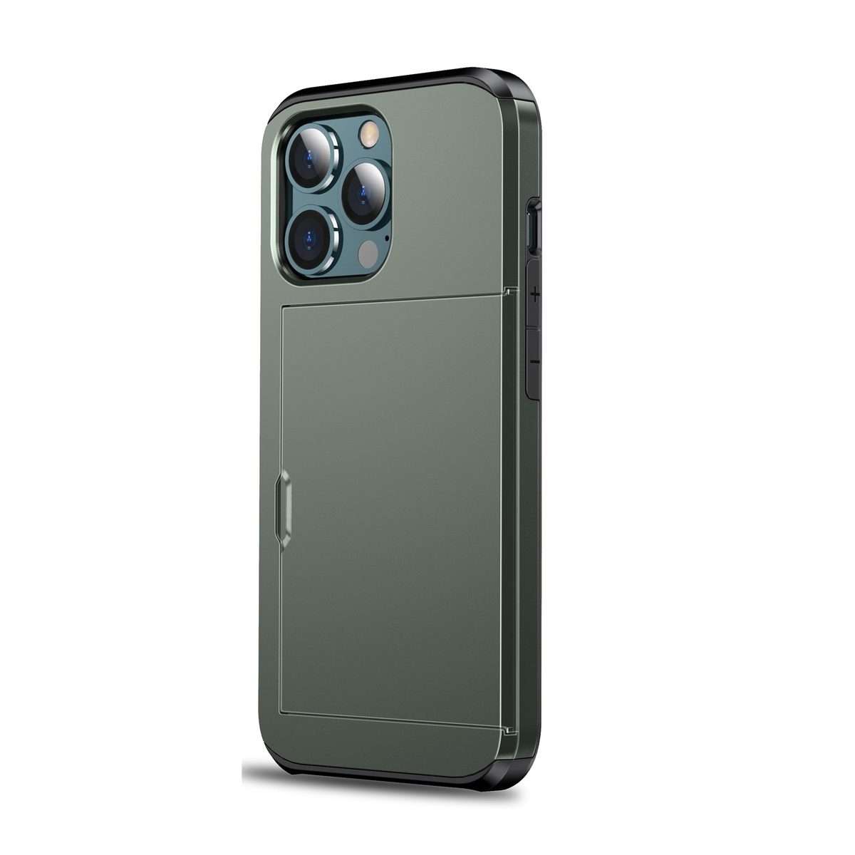 For iPhone 13 Shockproof Armor Protective Case with Slide Card Slot(Army Green)