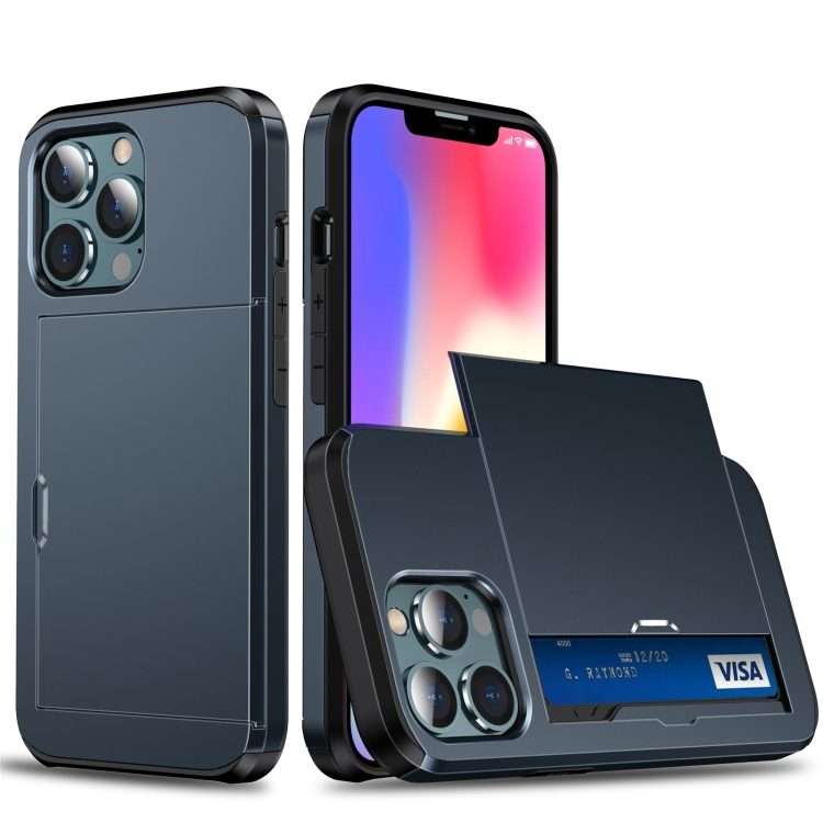 For iPhone 13 Shockproof Armor Protective Case with Slide Card Slot(Dark)