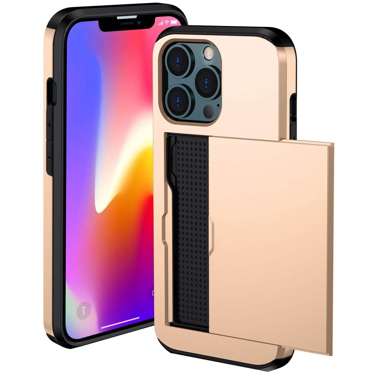 For iPhone 13 Pro Shockproof Armor Protective Case with Slide Card Slot (Gold)