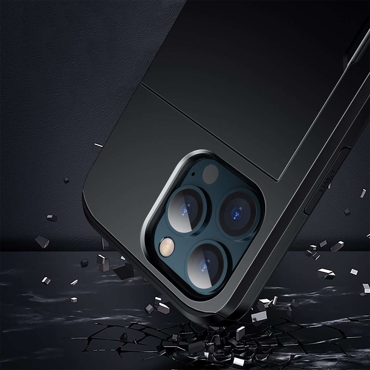 For iPhone 13 Pro Shockproof Armor Protective Case with Slide Card Slot (Dark)