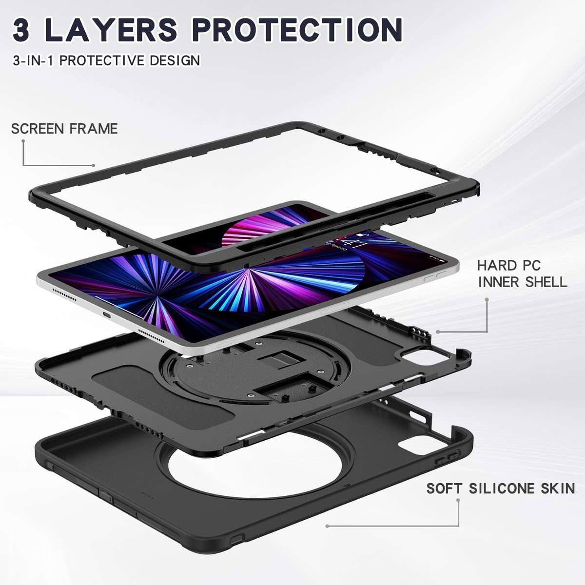 For iPad Pro 11 2022 / 2021 / 2020 / 2018 360 Degree Rotation PC + TPU Protective Tabl ... (Black)