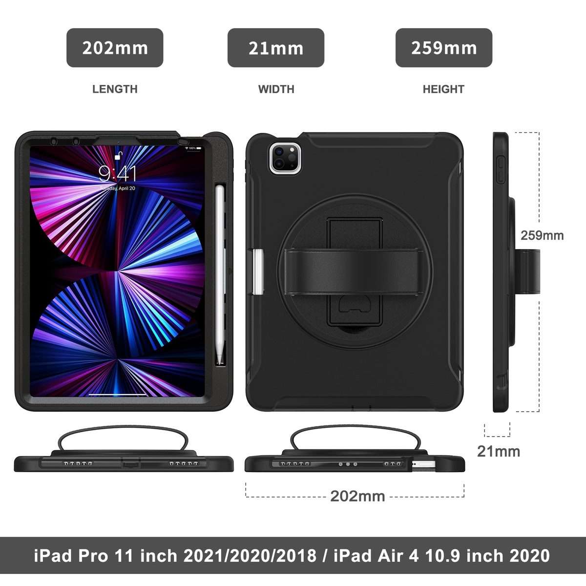 For iPad Pro 11 2022 / 2021 / 2020 / 2018 360 Degree Rotation PC + TPU Protective Tabl ... (Black)