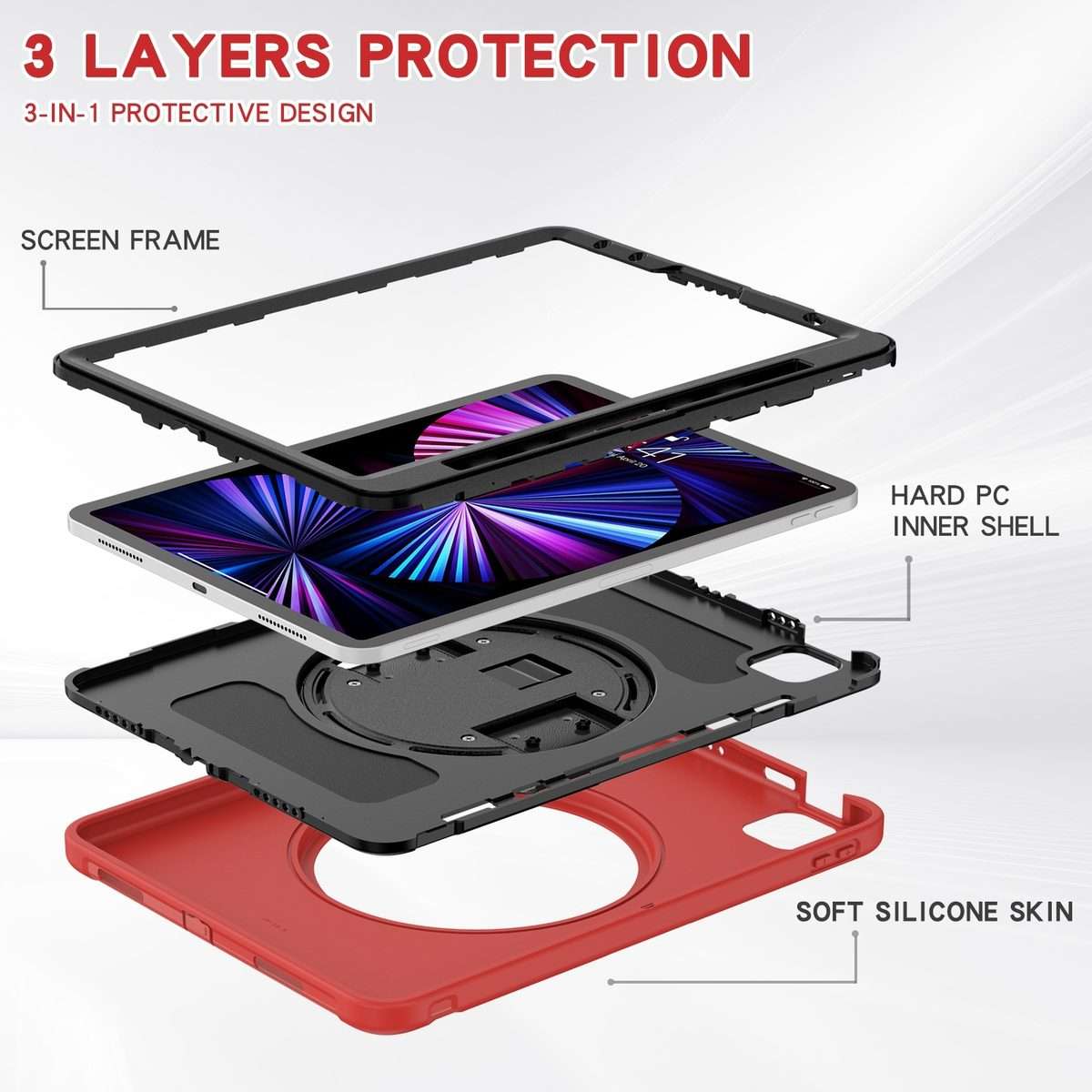 For iPad Pro 11 2022 / 2021 / 2020 / 2018 360 Degree Rotation PC + TPU Protective Tablet ... (Red)
