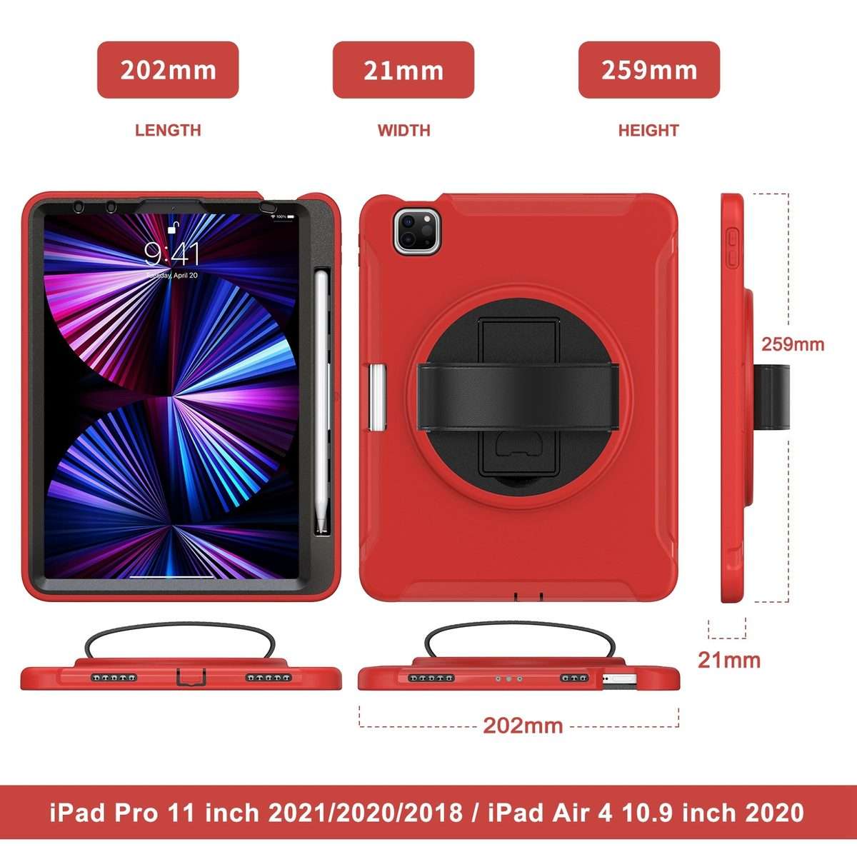 For iPad Pro 11 2022 / 2021 / 2020 / 2018 360 Degree Rotation PC + TPU Protective Tablet ... (Red)