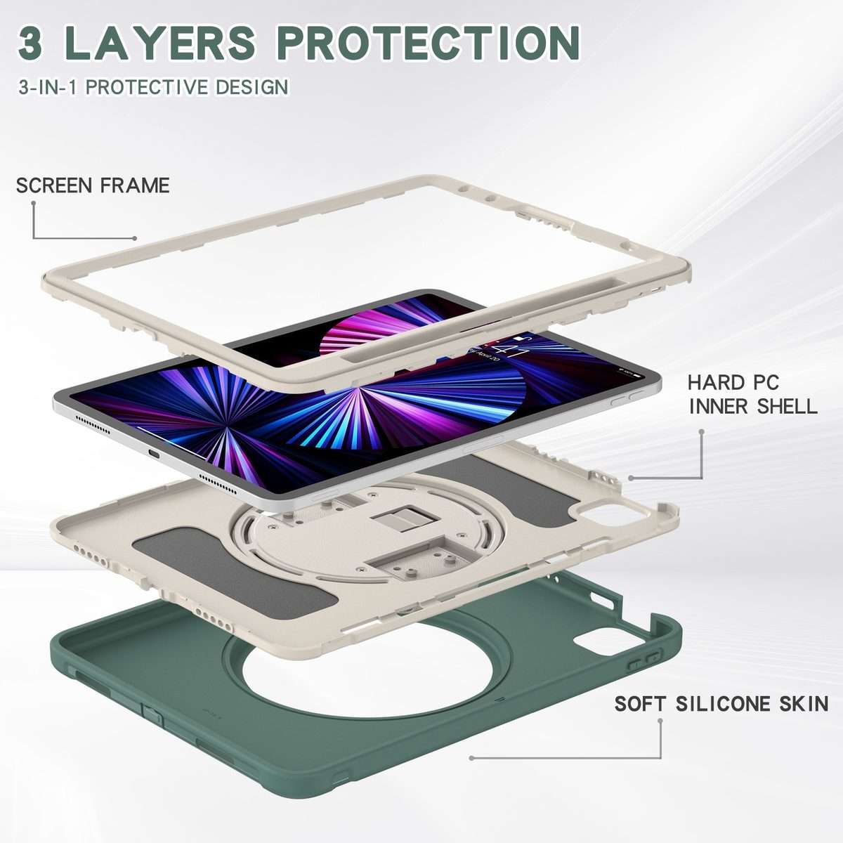 For iPad Pro 11 2022 / 2021 / 2020 / 2018 360 Degree Rotation PC + TPU Protec ... (Emmerald Green)