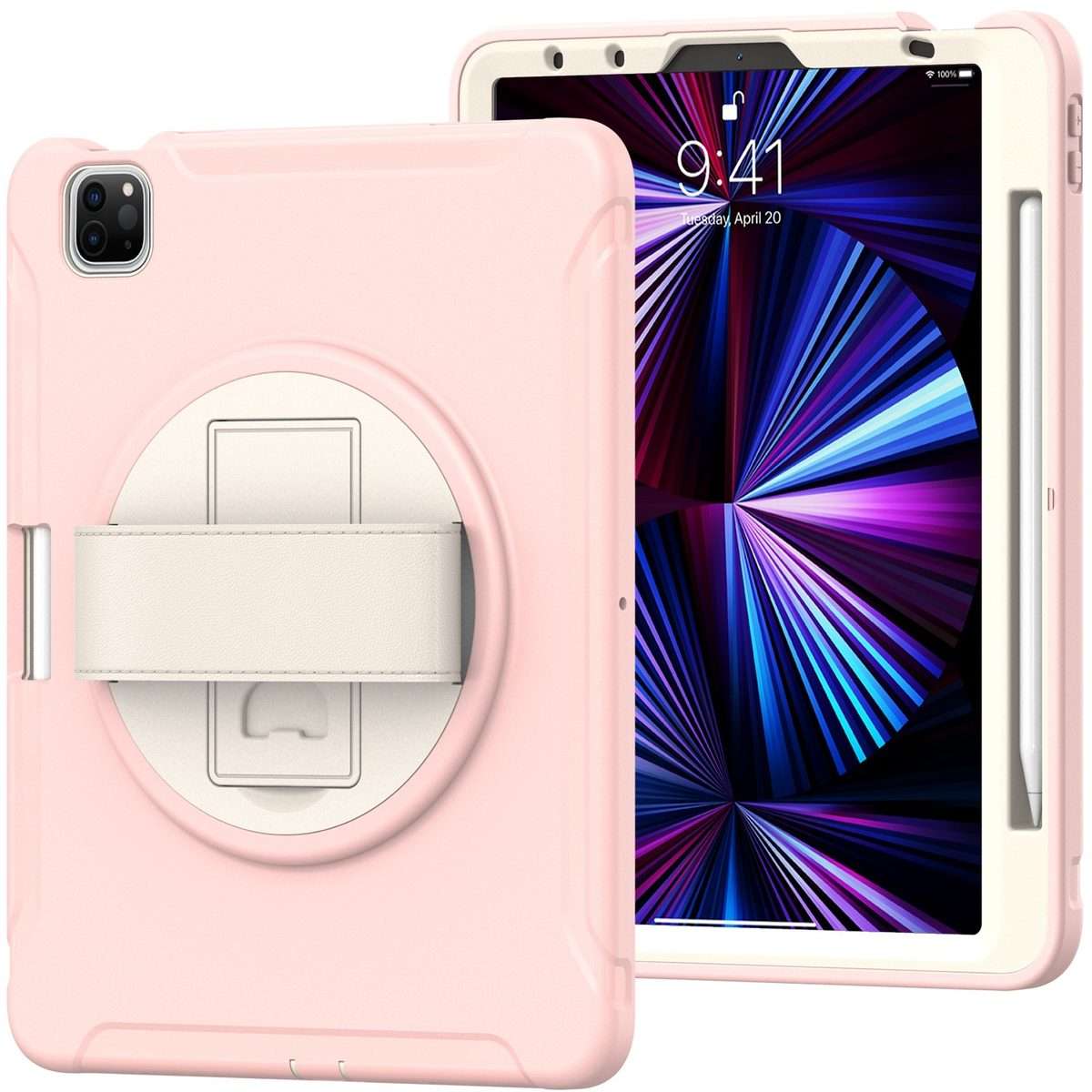 For iPad Pro 11 2022 / 2021 / 2020 / 2018 360 Degree Rotation PC + TPU ... (Cherry Blossoms Pink)