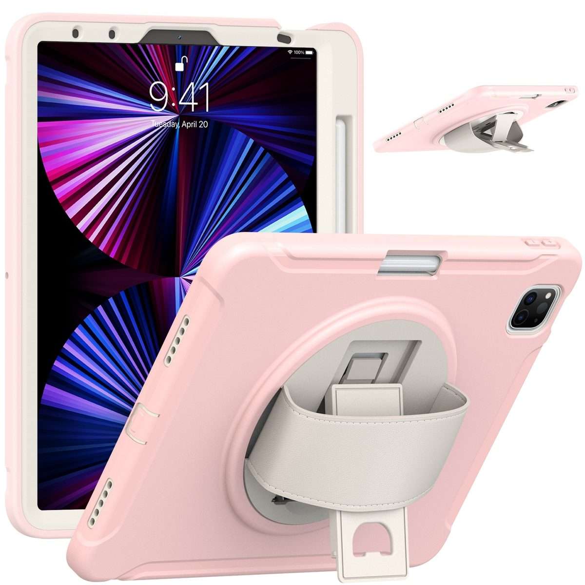 For iPad Pro 11 2022 / 2021 / 2020 / 2018 360 Degree Rotation PC + TPU ... (Cherry Blossoms Pink)