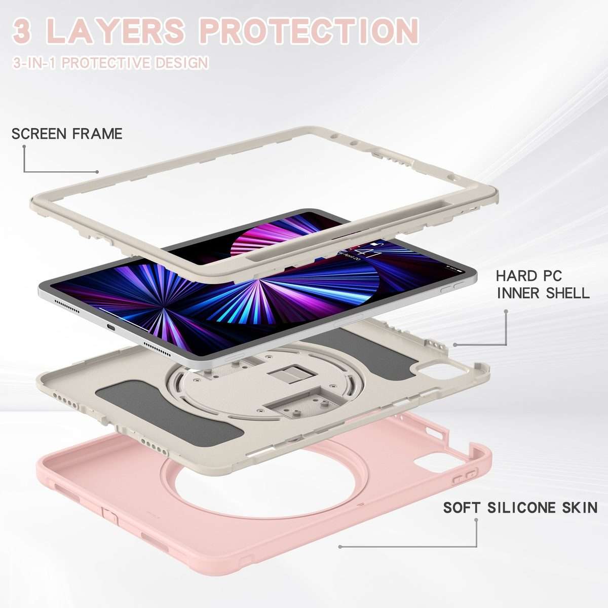 For iPad Pro 11 2022 / 2021 / 2020 / 2018 360 Degree Rotation PC + TPU ... (Cherry Blossoms Pink)