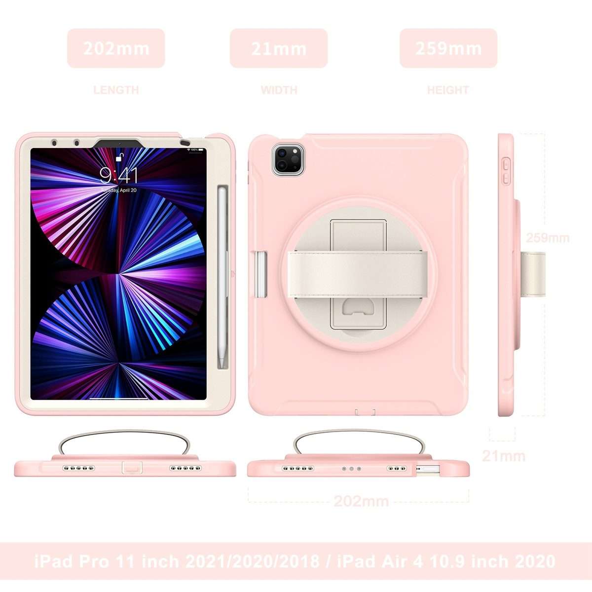 For iPad Pro 11 2022 / 2021 / 2020 / 2018 360 Degree Rotation PC + TPU ... (Cherry Blossoms Pink)