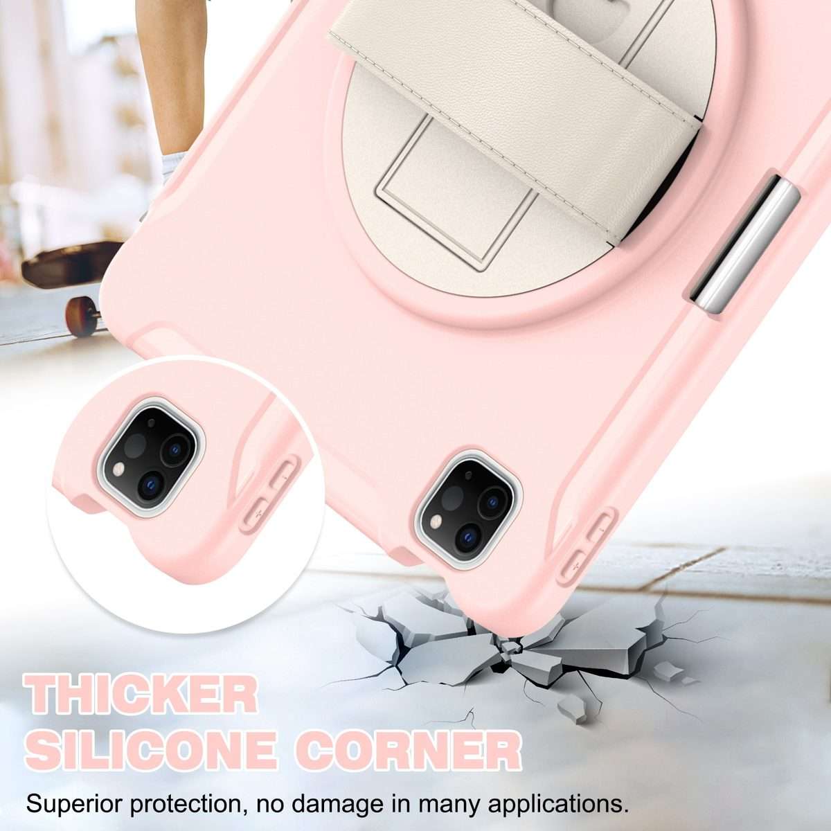 For iPad Pro 11 2022 / 2021 / 2020 / 2018 360 Degree Rotation PC + TPU ... (Cherry Blossoms Pink)