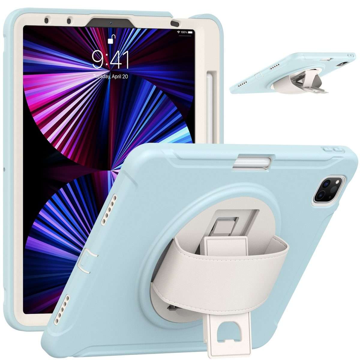 For iPad Pro 11 2022 / 2021 / 2020 / 2018 360 Degree Rotation PC + TPU Prot ... (Ice Crystal Blue)