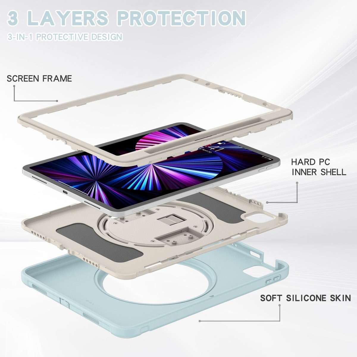 For iPad Pro 11 2022 / 2021 / 2020 / 2018 360 Degree Rotation PC + TPU Prot ... (Ice Crystal Blue)