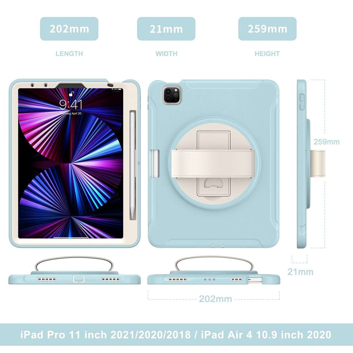 For iPad Pro 11 2022 / 2021 / 2020 / 2018 360 Degree Rotation PC + TPU Prot ... (Ice Crystal Blue)