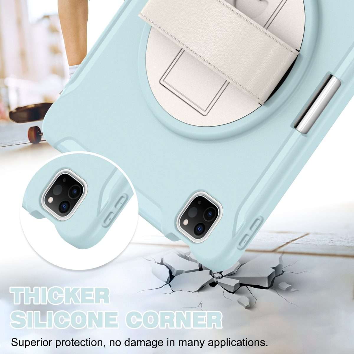 For iPad Pro 11 2022 / 2021 / 2020 / 2018 360 Degree Rotation PC + TPU Prot ... (Ice Crystal Blue)