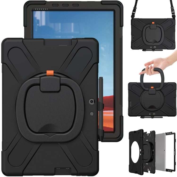 For Microsoft Surface Pro X / Pro X 2021 Silicone + PC Protective Case with Holder & S ... (Black)