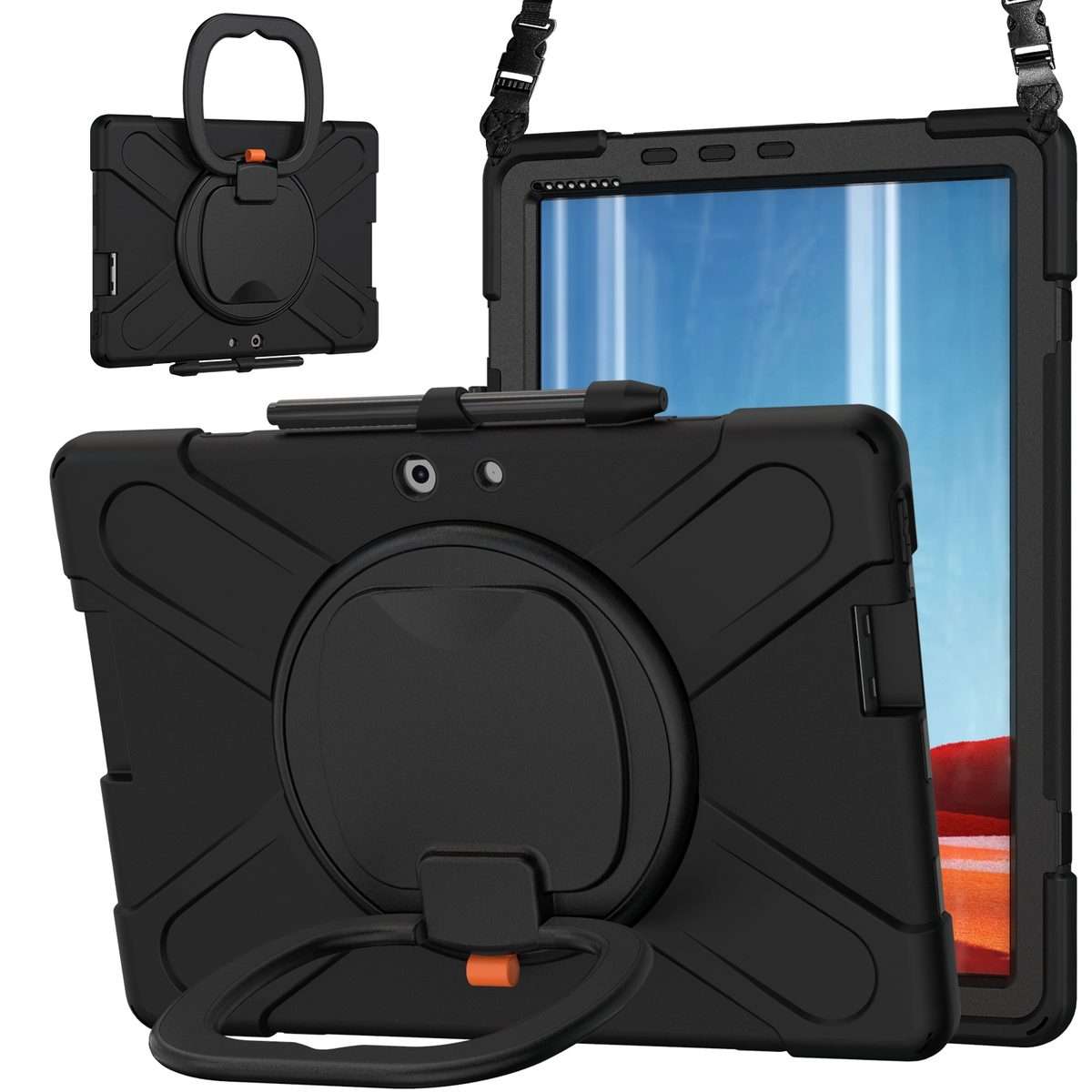 For Microsoft Surface Pro X / Pro X 2021 Silicone + PC Protective Case with Holder & S ... (Black)